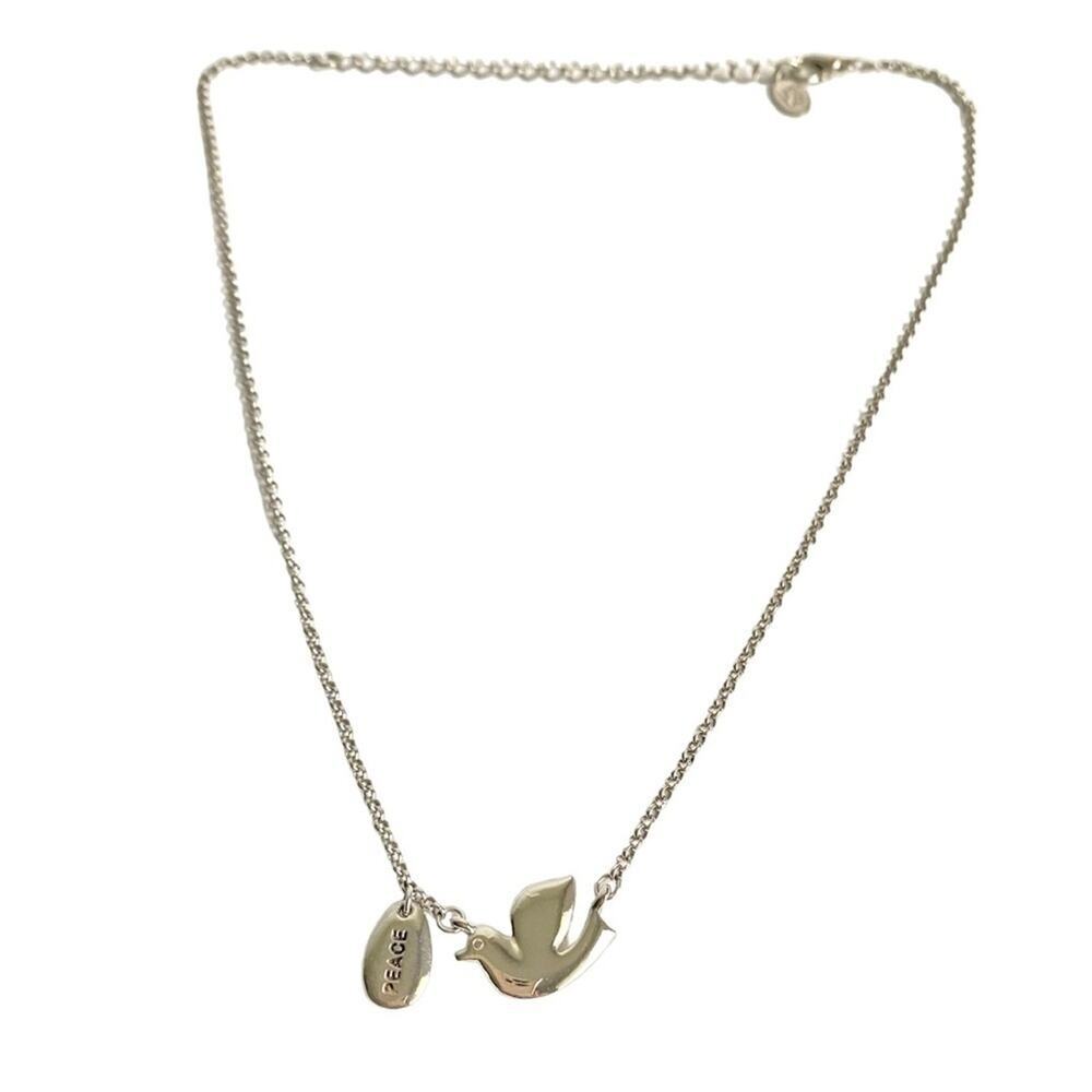 SOLD Vintage Cookie Lee Peace Dove Necklace Silver Tone Bird Dainty Holiday - Picture 2 of 8